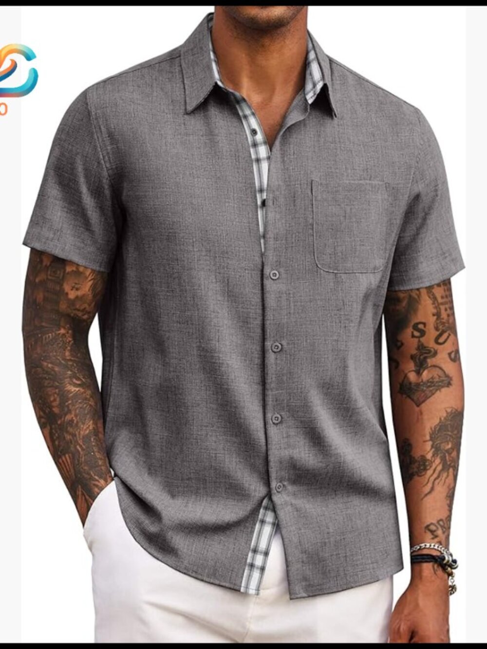 Men's Short Sleeve Button Down Shirt, Lightweight Polyester Blend, Casual Fit